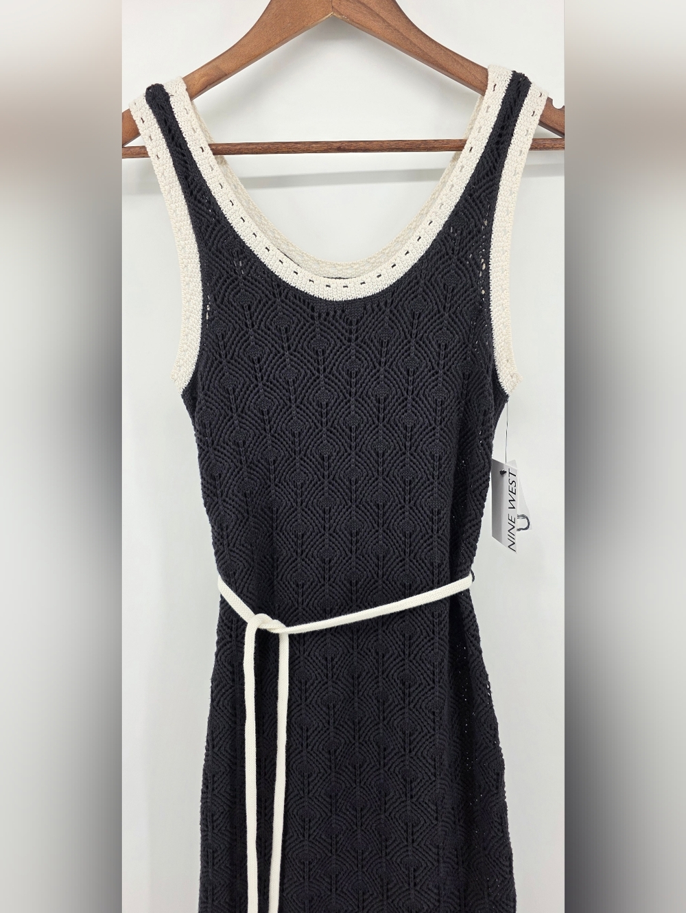 Nine West Black & Cream Crochet Knit Maxi Dress Coastal Chic Boho – Size XS - Picture 5 of 17